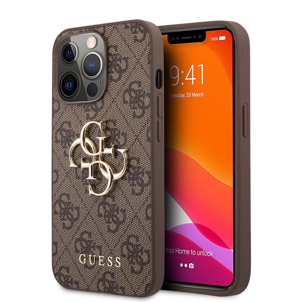 Guess pevný kryt 4G s veľkým kovovým logom na iPhone 13 Pro (GUHCP13L4GMGBR) - hnedý KF2342117