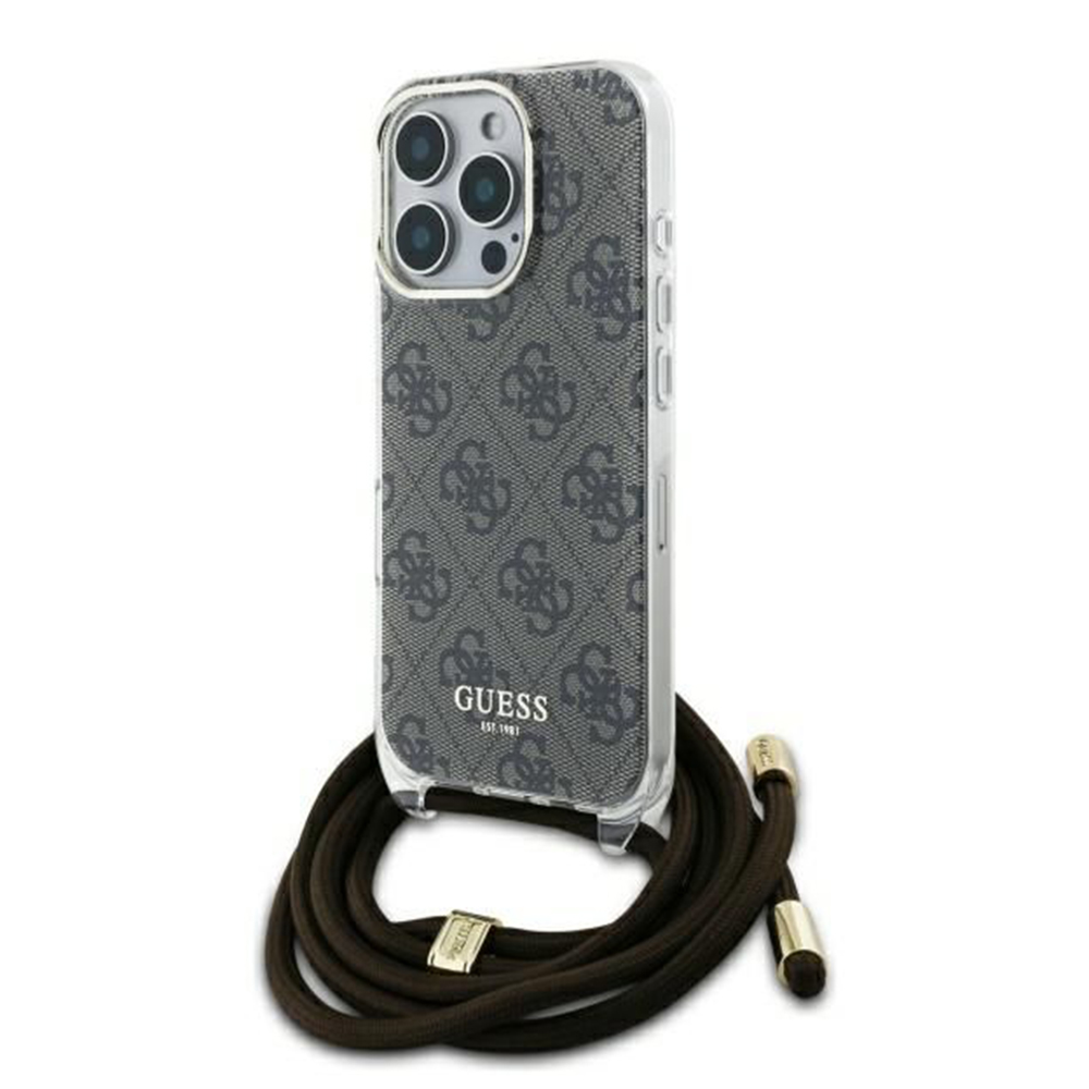 Guess crossbody puzdro s 4G potlačou a šnúrkou na iPhone 16 Pro (GUHCP16LHC4SEW) - hnedé KF2342164