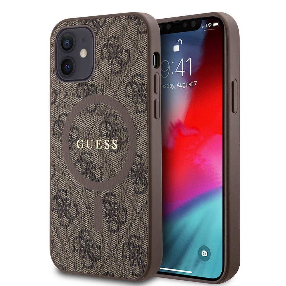 Guess 4G Ring Classic Logo MagSafe kryt na iPhone 12 / iPhone 12 Pro (GUHMP12MG4GFRW) - hnedý KF2342100