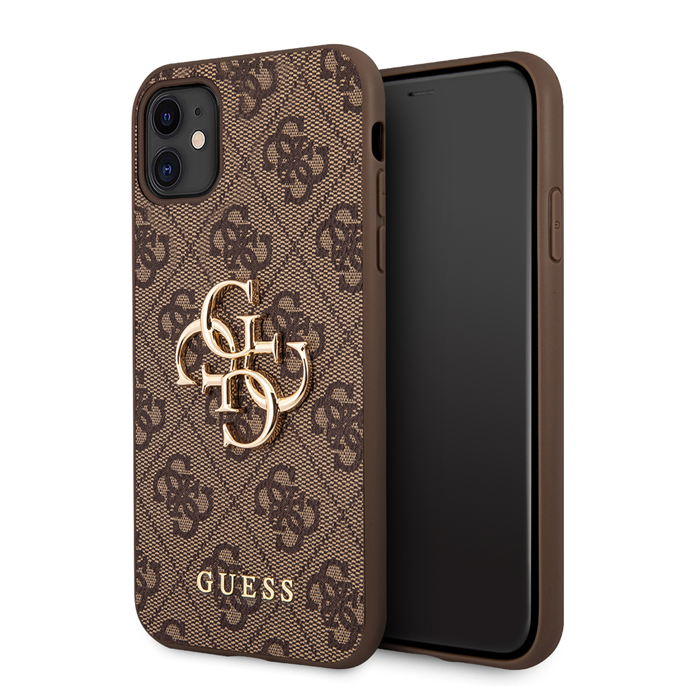 Guess pevný kryt 4G s veľkým kovovým logom na iPhone 11 (GUHCN614GMGBR) - hnedý KF2342115