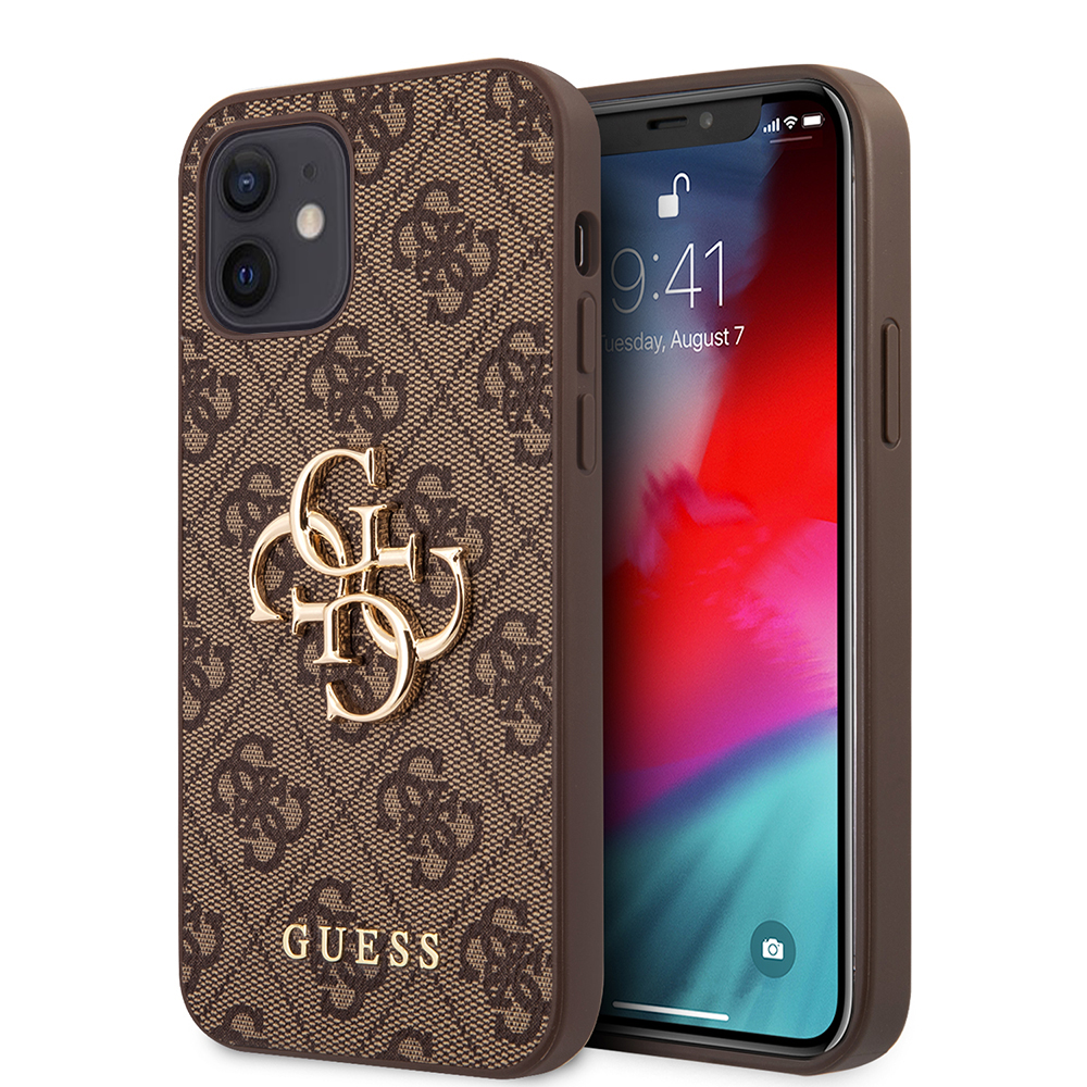 Guess pevný kryt 4G s veľkým kovovým logom na iPhone 12 / iPhone 12 Pro (GUHCP12M4GMGBR) - hnedý KF2342116