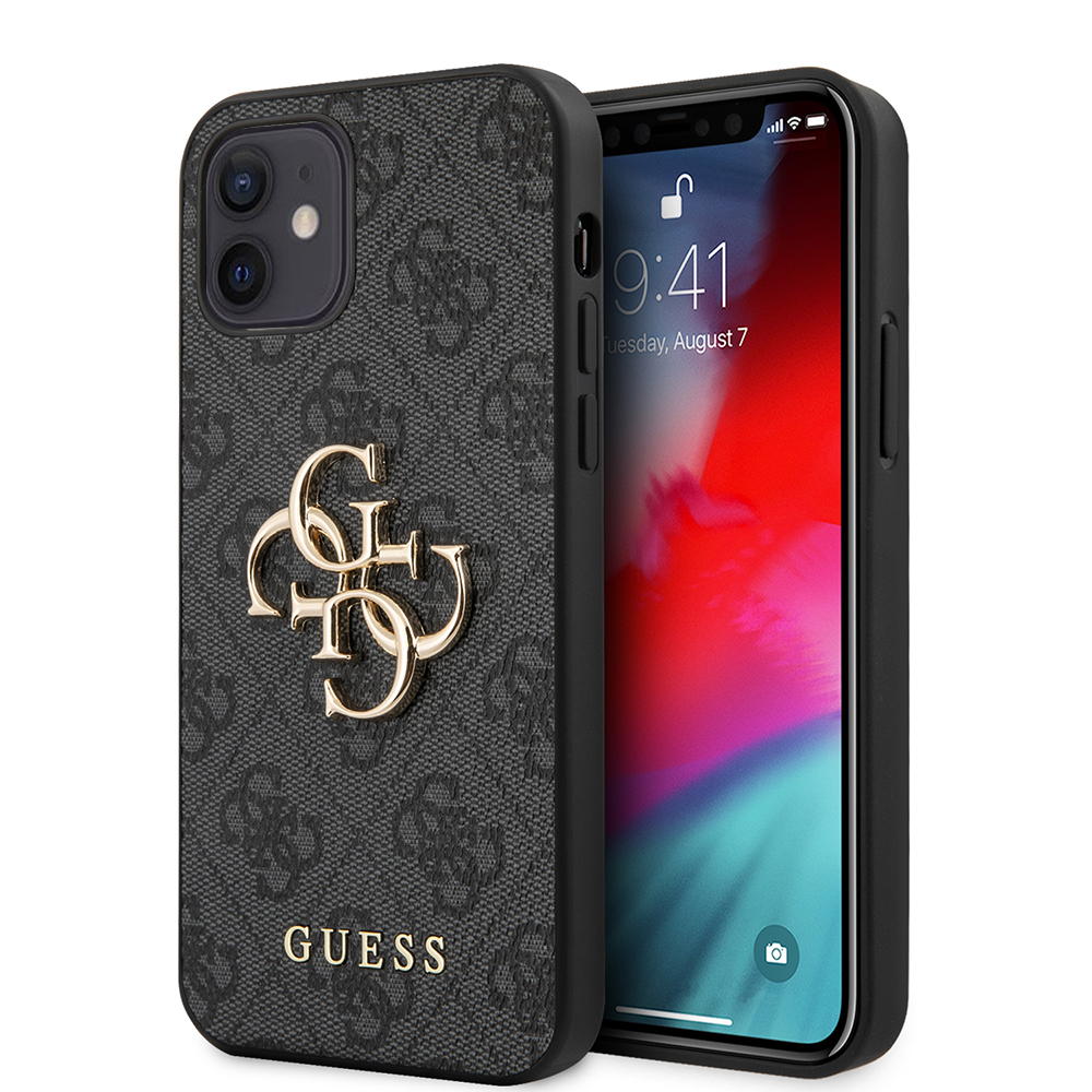 Guess pevný kryt 4G s veľkým kovovým logom na iPhone 12 / iPhone 12 Pro (GUHCP12M4GMGGR) - sivý KF2342128