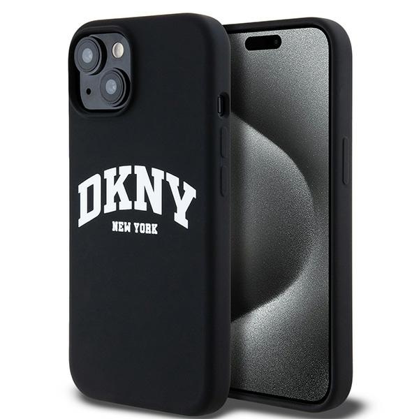 DKNY pevný silikónový kryt na iPhone 15 Plus s bielym potlačeným logom a MagSafe (DKHMP15MSNYACH) - čierny KF2342540