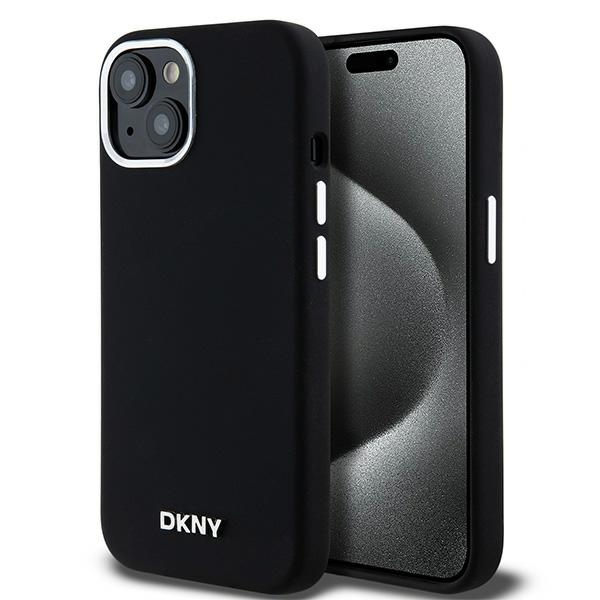 DKNY pevný silikónový kryt na iPhone 15 Plus s malým kovovým logom a MagSafe (DKHMP15MSMCHLK) - čierny KF2342593