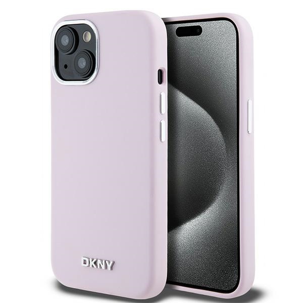 DKNY pevný silikónový kryt na iPhone 15 Plus s malým kovovým logom a MagSafe (DKHMP15MSMCHLP) - ružový KF2342594