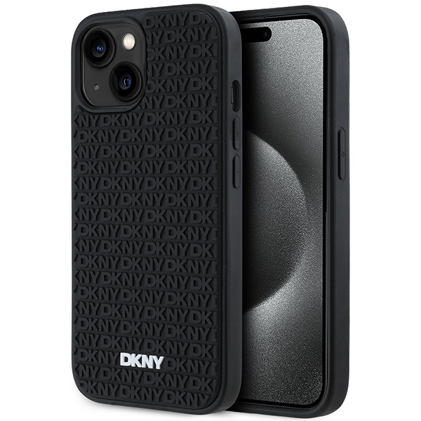 DKNY pevný kryt na iPhone 15 Plus s 3D gumeným opakujúcim sa vzorom (DKHCP15M3DRPWK) - čierny KF2342715