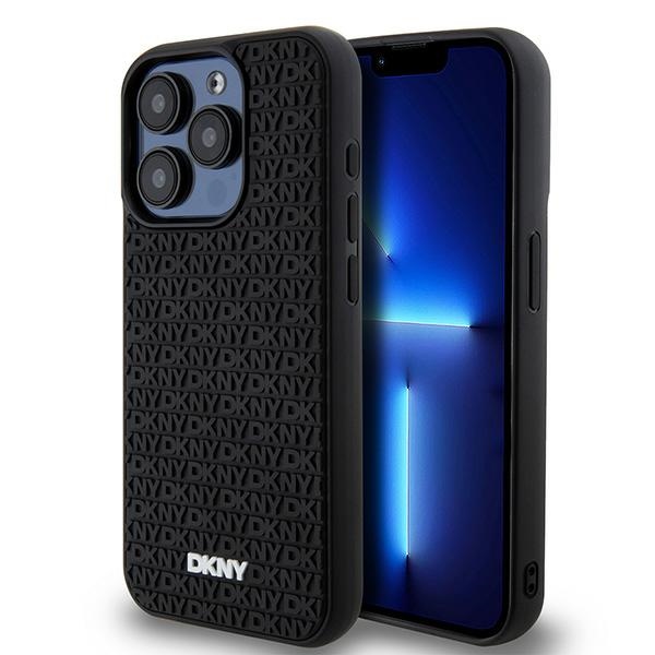 DKNY pevný kryt na iPhone 15 Pro s 3D gumeným opakujúcim sa vzorom (DKHCP15L3DRPWK) - čierny KF2342714