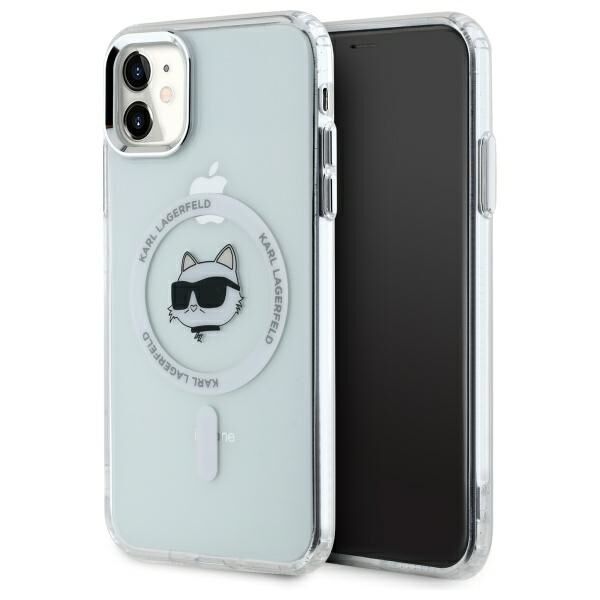 Karl Lagerfeld IML MagSafe kryt na iPhone 11 (KLHMN61HLSCHH) - biela kovová Choupette hlava KF2343572