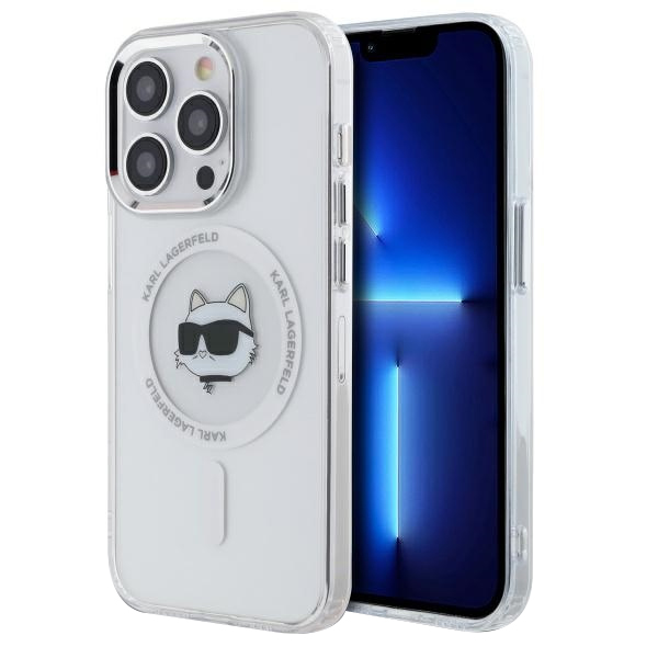 Karl Lagerfeld IML MagSafe kryt na iPhone 13 Pro (KLHMP13LHLSCHH) - biela kovová Choupette hlava KF2343574