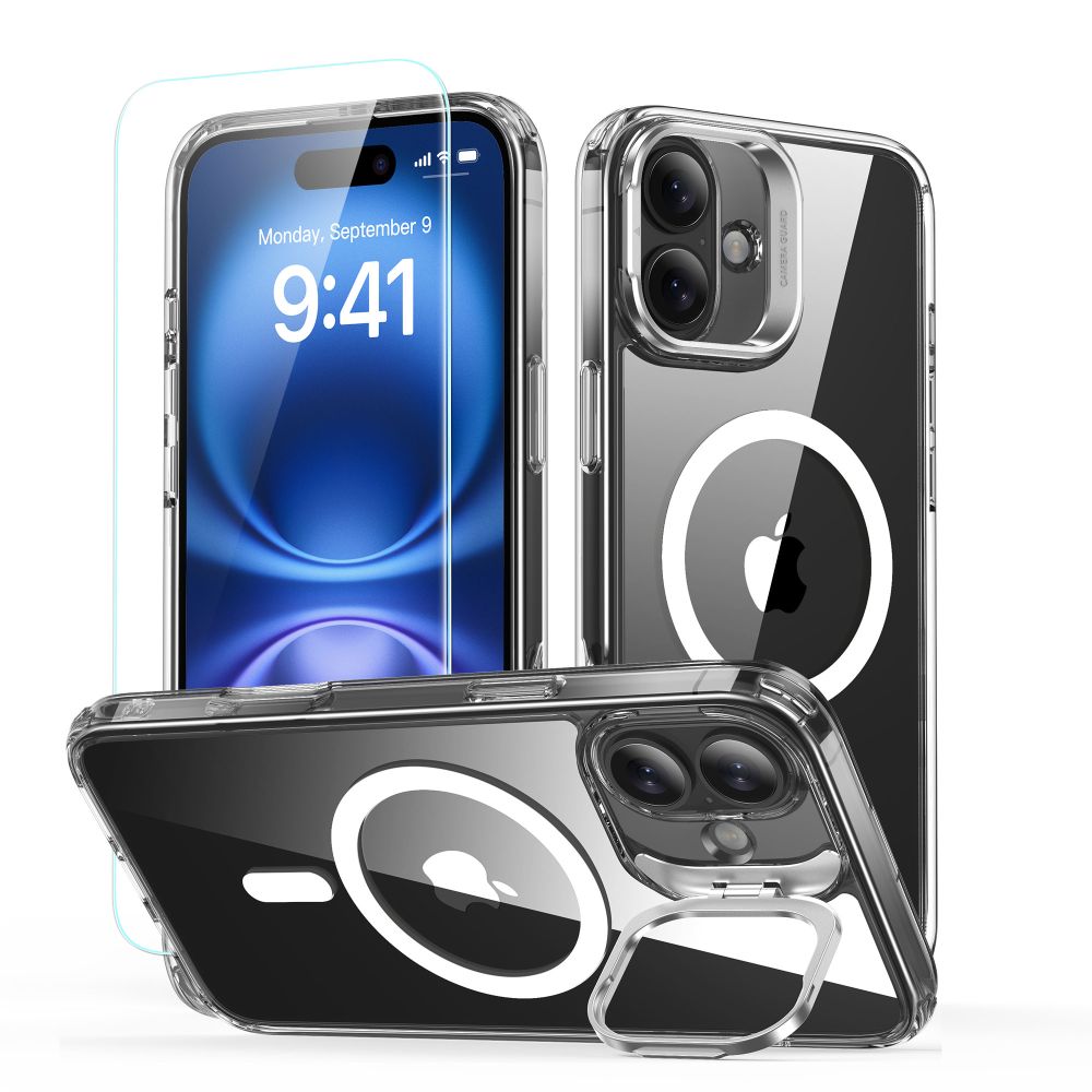 ESR Classic Hybrid HaloLock kryt so stojanom a sklom na iPhone 16 – priehľadný KF2334670
