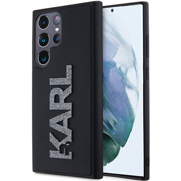 Karl Lagerfeld 3D Dizajn (KLHCS24L3DMBKCK) kryt na Samsung Galaxy S24 Ultra – Gumené trblietavé logo KF2339496