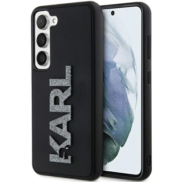 Karl Lagerfeld 3D Dizajn (KLHCS24S3DMBKCK) kryt na Samsung Galaxy S24 – Gumené trblietavé logo KF2339506
