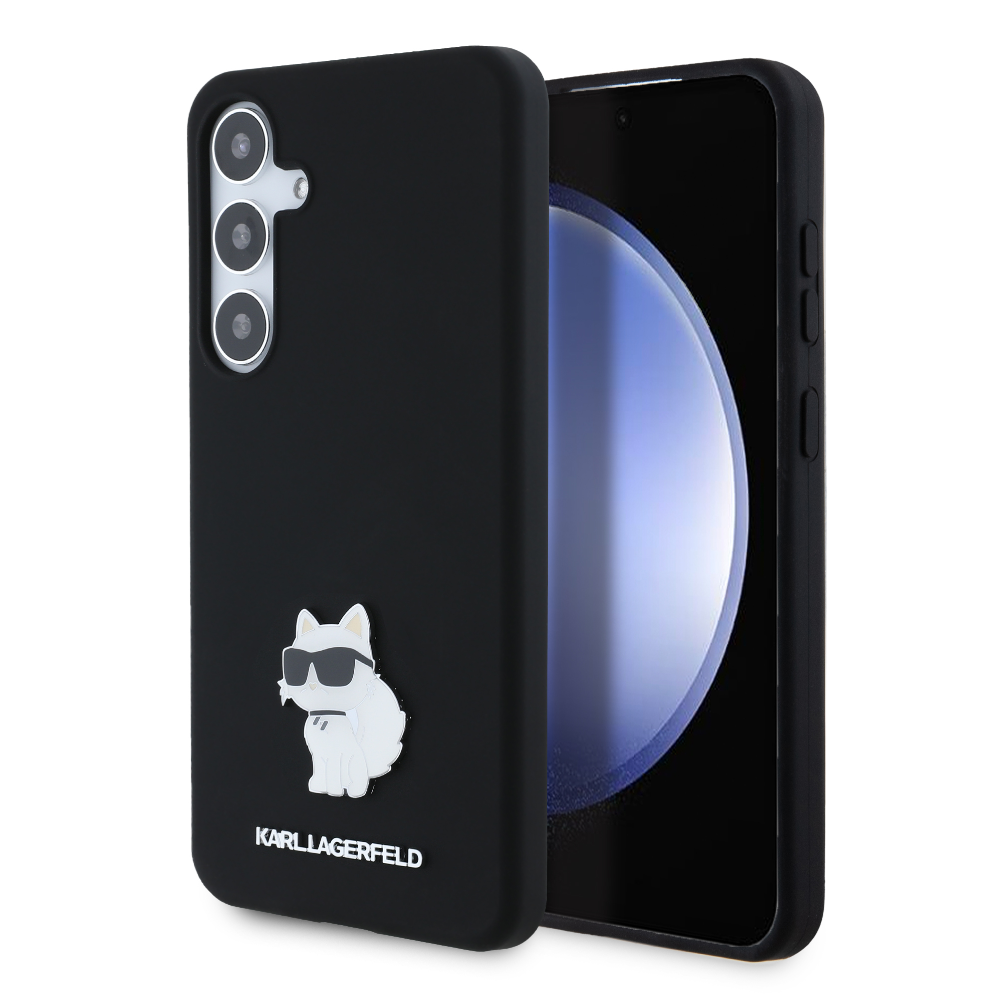 Karl Lagerfeld Silicone (KLHCS24MSMHCNPK) kryt na Samsung Galaxy S24 Plus – Choupette kovový odznak KF2339588