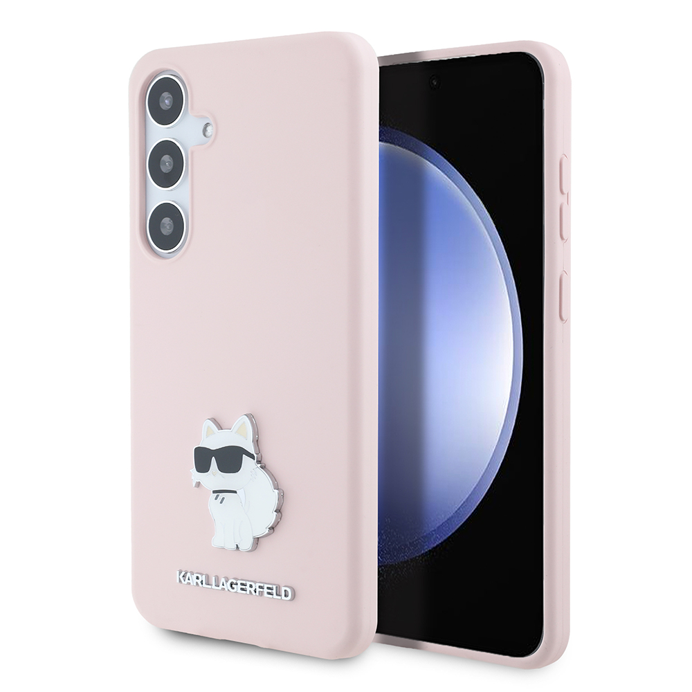 Karl Lagerfeld Silicone (KLHCS24MSMHCNPP) kryt na Samsung Galaxy S24 Plus – Ružový Choupette kovový odznak KF2339591