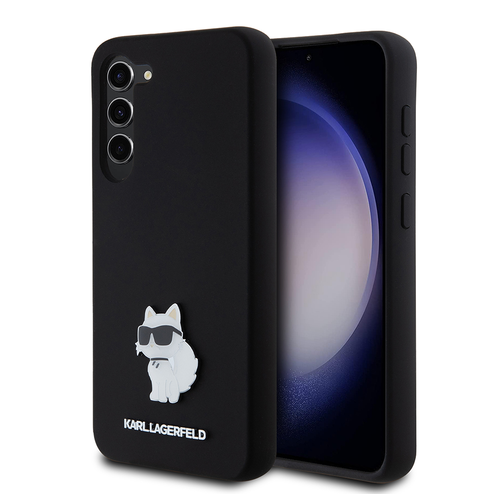 Karl Lagerfeld Silicone (KLHCS23MSMHCNPK) kryt na Samsung Galaxy S23 Plus – Choupette kovový odznak KF2339647