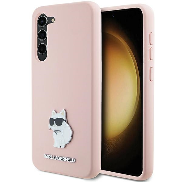 Karl Lagerfeld Silicone (KLHCS23MSMHCNPP) kryt na Samsung Galaxy S23 Plus – Ružový Choupette kovový odznak KF2339637