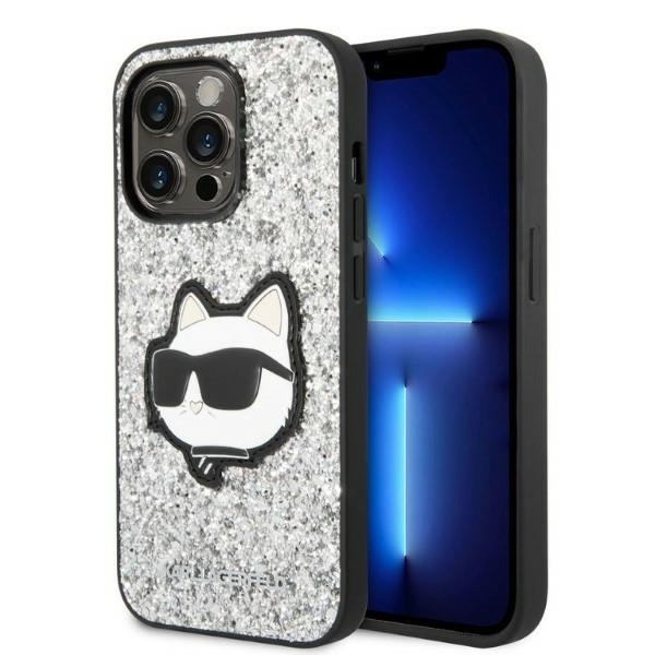 Karl Lagerfeld Hardcase Glitter (KLHCP14LG2CPS) kryt na iPhone 14 Pro – Strieborný Choupette Patch KF2339874