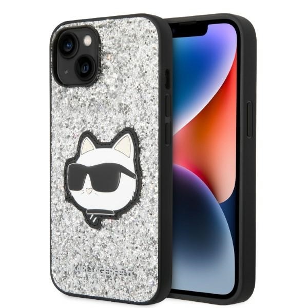Karl Lagerfeld Hardcase Glitter (KLHCP14MG2CPS) kryt na iPhone 14 Plus – Strieborný Choupette Patch KF2340255