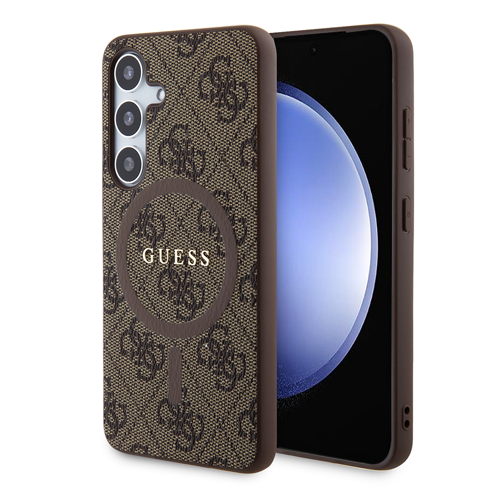 Guess 4G Collection Kožený MagSafe (GUHMS24SG4GFRW) kryt na Samsung Galaxy S24 – Hnedý KF2340288
