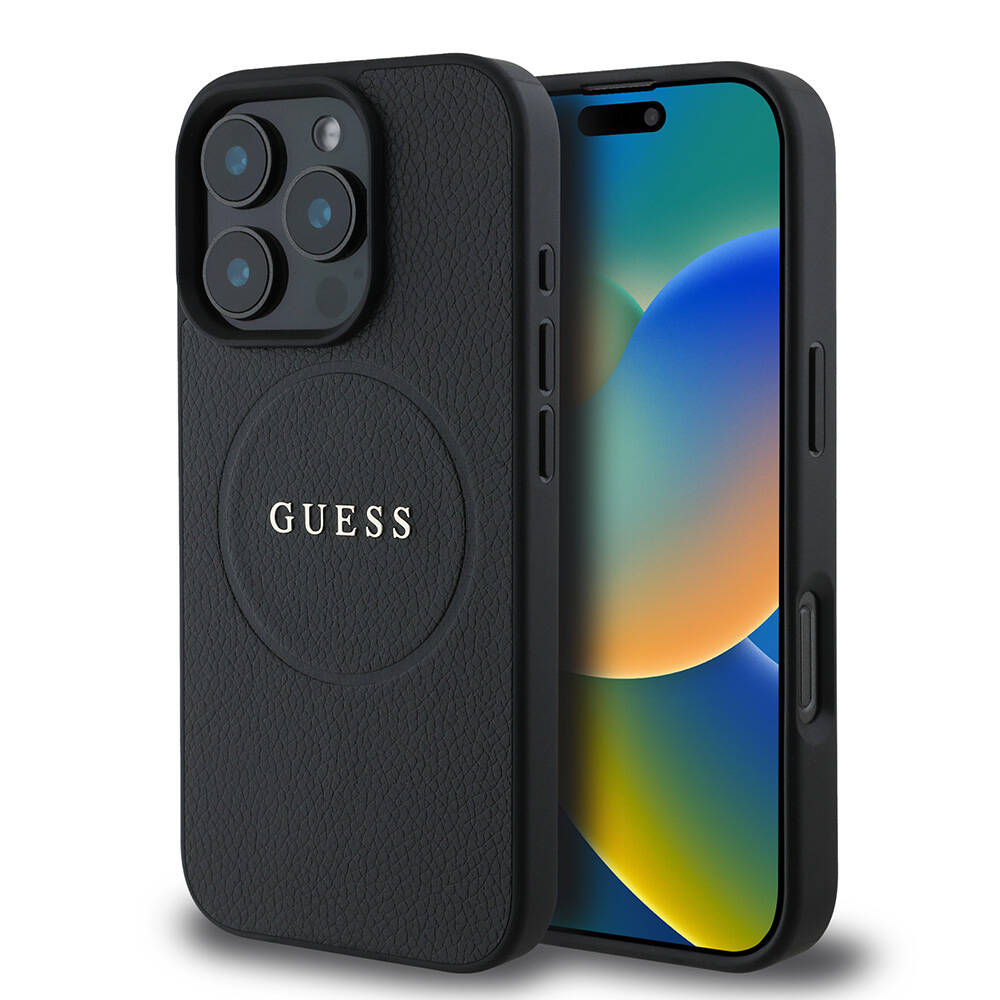 Guess Grained Gold Ring MagSafe (GUHMP16LPGHSMMK) ochranný obal - iPhone 16 Pro - Čierny KF2340459