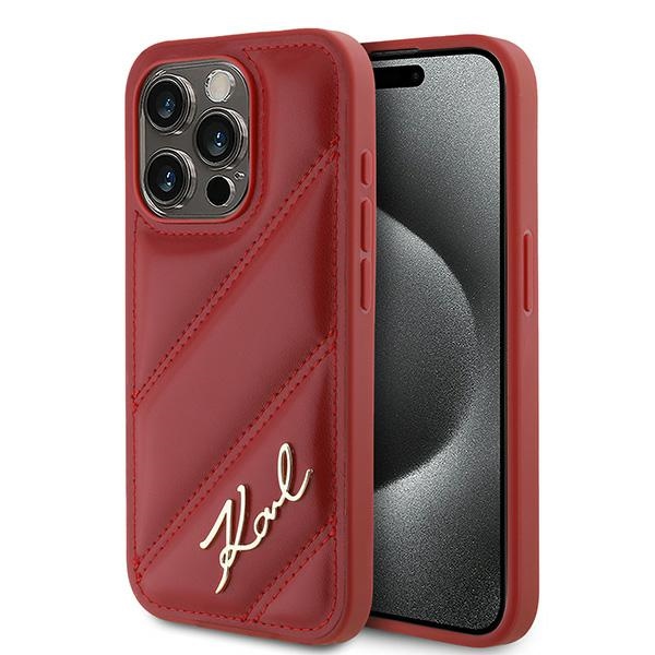 Karl Lagerfeld Diagonal Quilted Script tvrdý obal na telefón (KLHCP15LPQDSMGR) - iPhone 15 Pro - Červený KF2340206