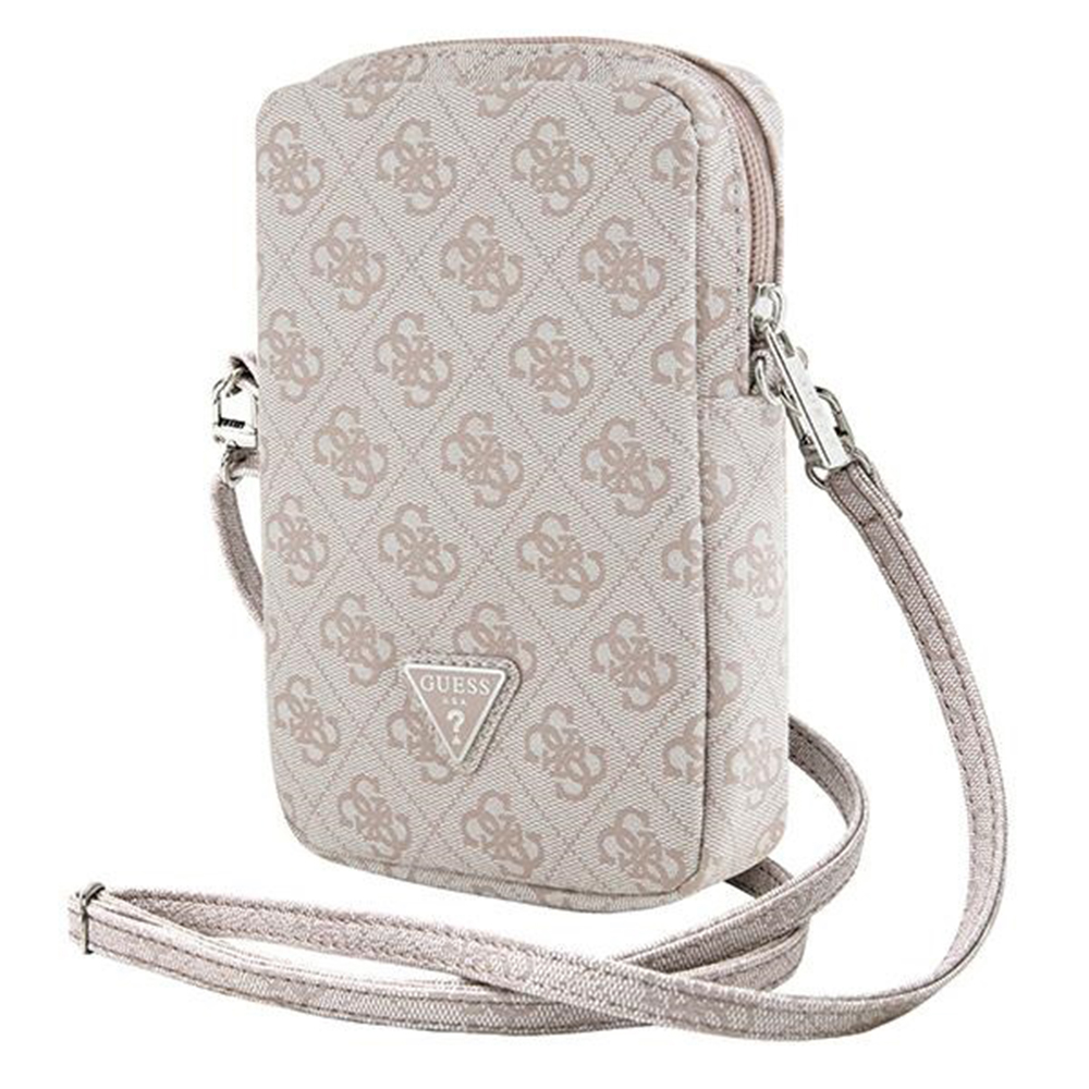 Guess Universal Phone Pouch Zip 4G Triangle univerzálne puzdro na telefón (GUWBZP4GFTSP) - Saffiano koža, nastaviteľný popruh - Ružové KF2342101