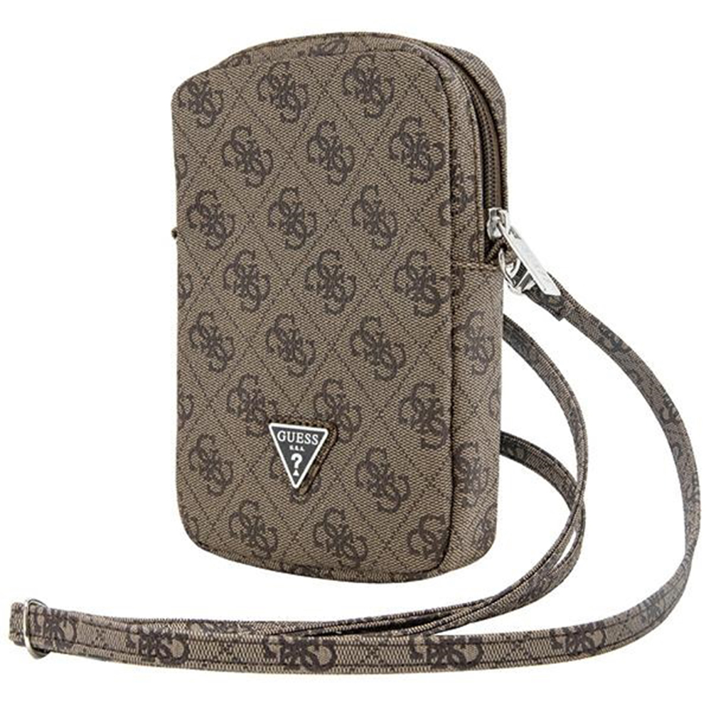 Guess Universal Phone Pouch Zip 4G Triangle univerzálne puzdro na telefón (GUWBZP4GFTSW) - Saffiano koža, nastaviteľný popruh - Hnedé KF2342102