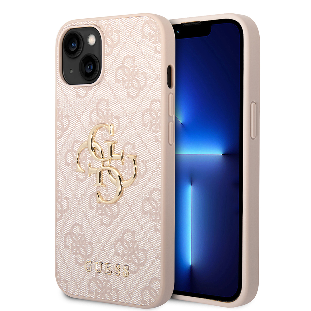 Guess kožený obal 4G Metal Logo (GUHCP14S4GMGPI) - iPhone 14 - Ružový KF2342108
