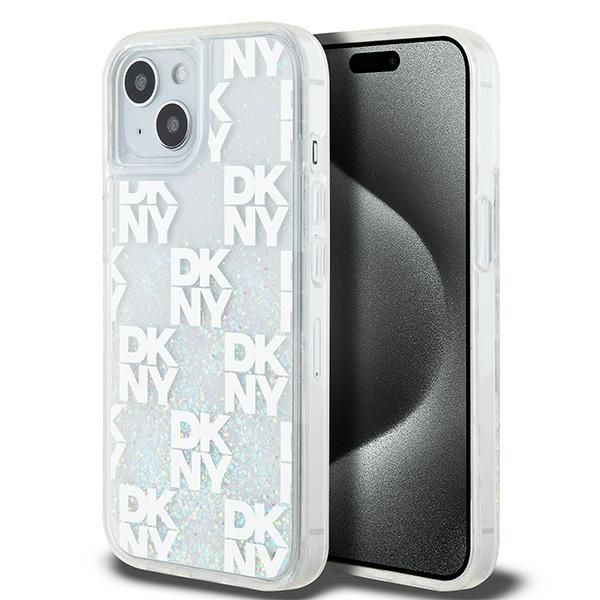 DKNY tvrdý obal s tekutými trblietkami Multilogo (DKHCP15SLCPEPT) - iPhone 15 - Biely KF2342635