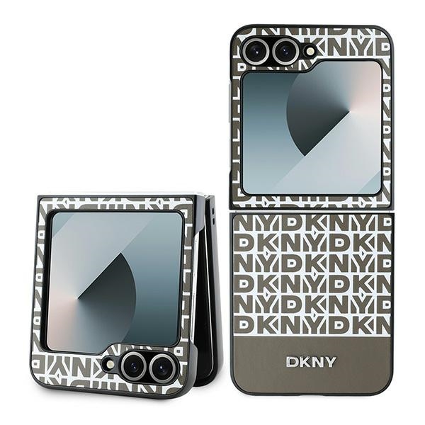 DKNY kožený obal s opakovaným vzorom a dolným pruhom (DKHCZF6PSOSPW) - Samsung Galaxy Z Flip6 - Hnedý KF2342653