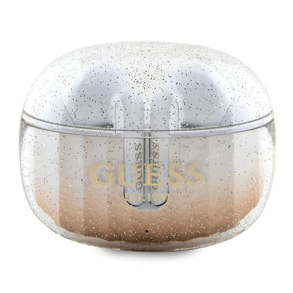 Guess Wireless Earbuds bezdrôtové slúchadlá (GUTWSHDGKEED) - Bluetooth 5.3, TWS, USB-C, s dokovacou stanicou, IPX4 - Zlatý trblietavý gradient KF2342…