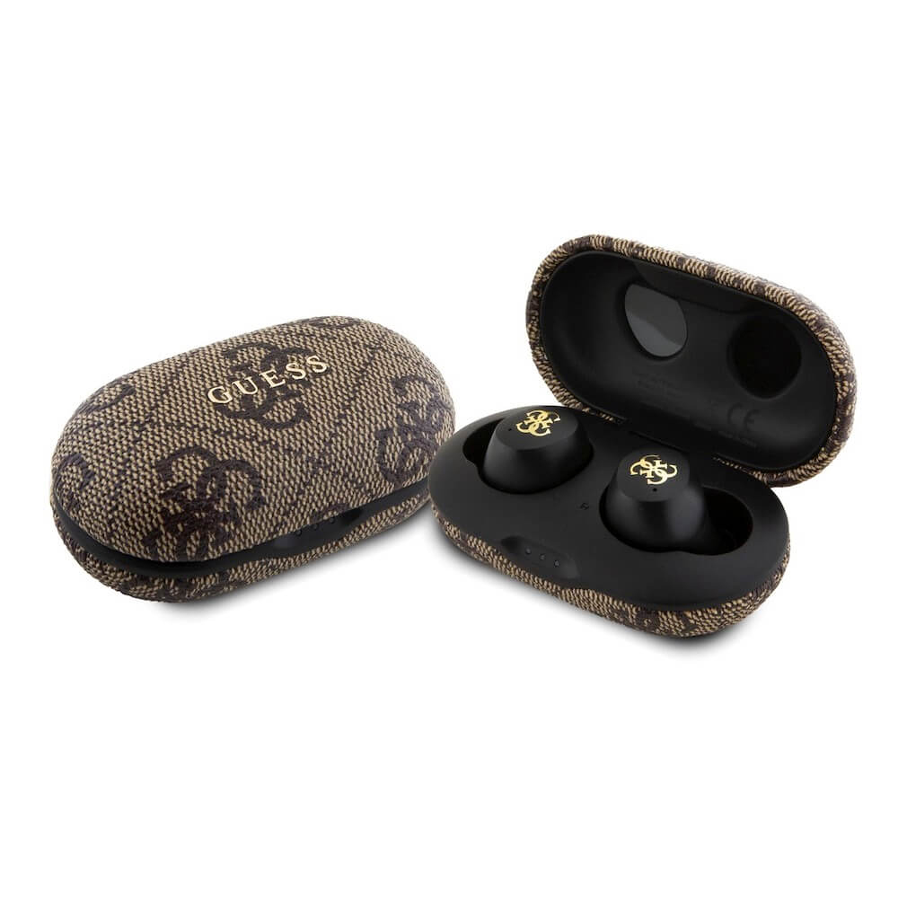 Guess Wireless Earbuds 4G Metal bezdrôtové slúchadlá (GUTWSP4EGW) - s dokovacou stanicou, Bluetooth 5.3, TWS, ENC, IPX5, 300mAh - Hnedé KF2342492