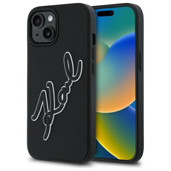 Karl Lagerfeld 3D Design tvrdý obal na telefón (KLHCP15S3DRKSDLK) - iPhone 15 - Guma Signature KF2344925