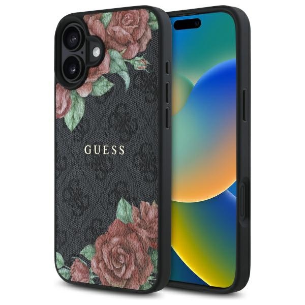 Guess tvrdý obal 4G Flower Print MagSafe (GUHMP16SP4ROPEMCK) - iPhone 16 - Čierny KF2345379
