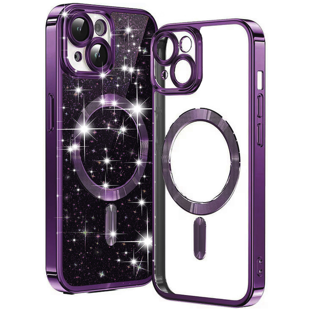 Techsuit Luxury Glitter MagSafe puzdro pre iPhone 14 – tmavofialové (Deep Purple) KF2324955
