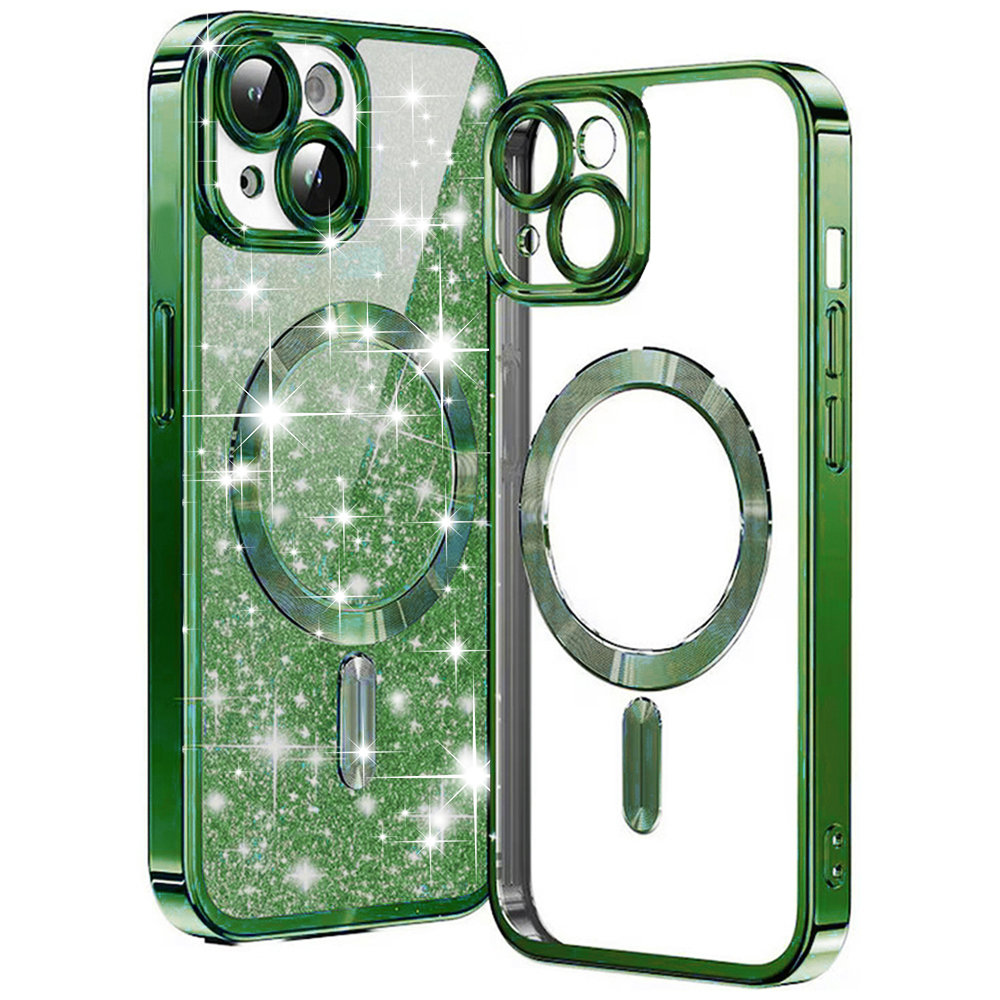 Techsuit Luxury Glitter MagSafe puzdro pre iPhone 15 – tmavozelené (Deep Green) KF2324993
