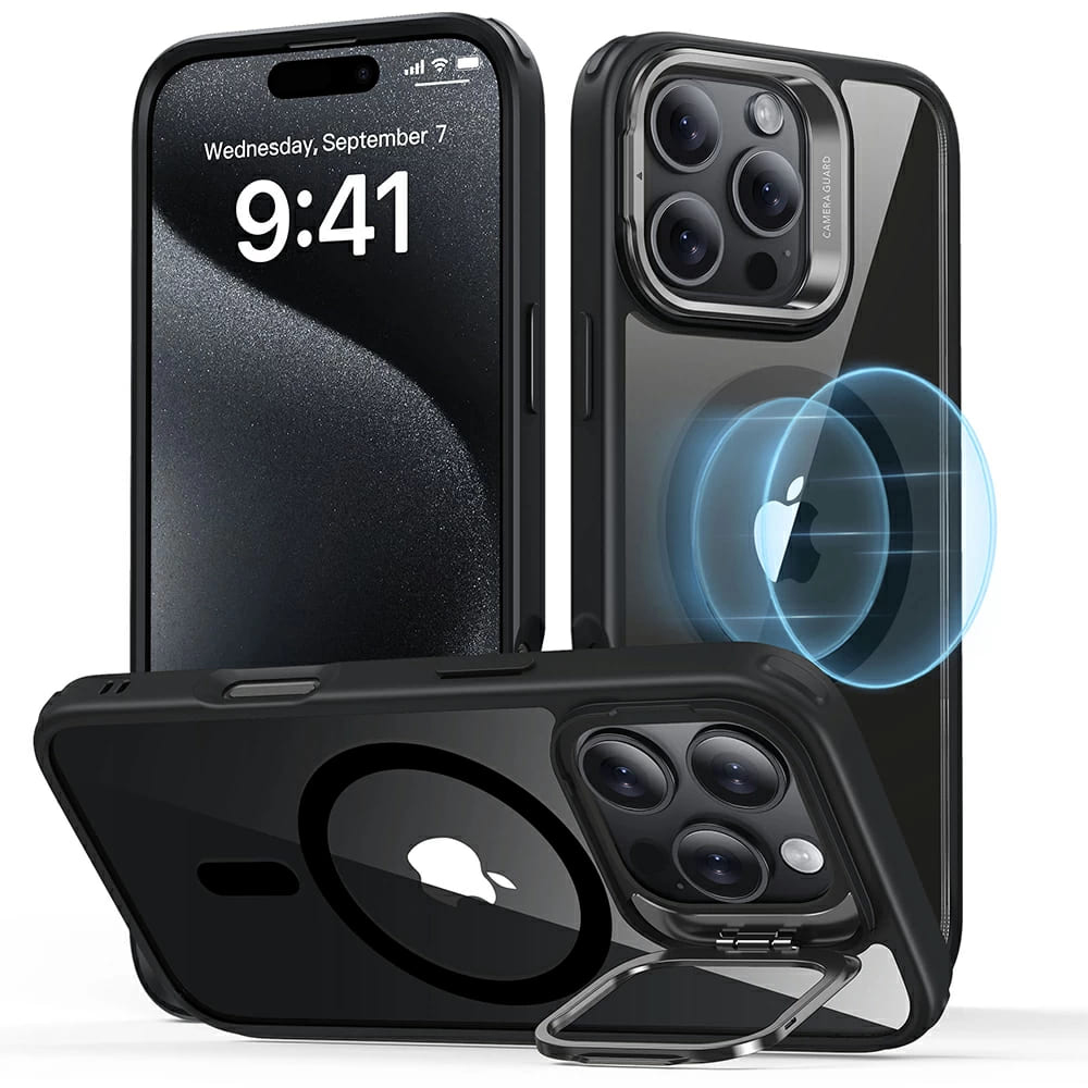 ESR Classic Hybrid HaloLock Kickstand puzdro pre iPhone 16 Pro Max – číre/čierne KF2330638