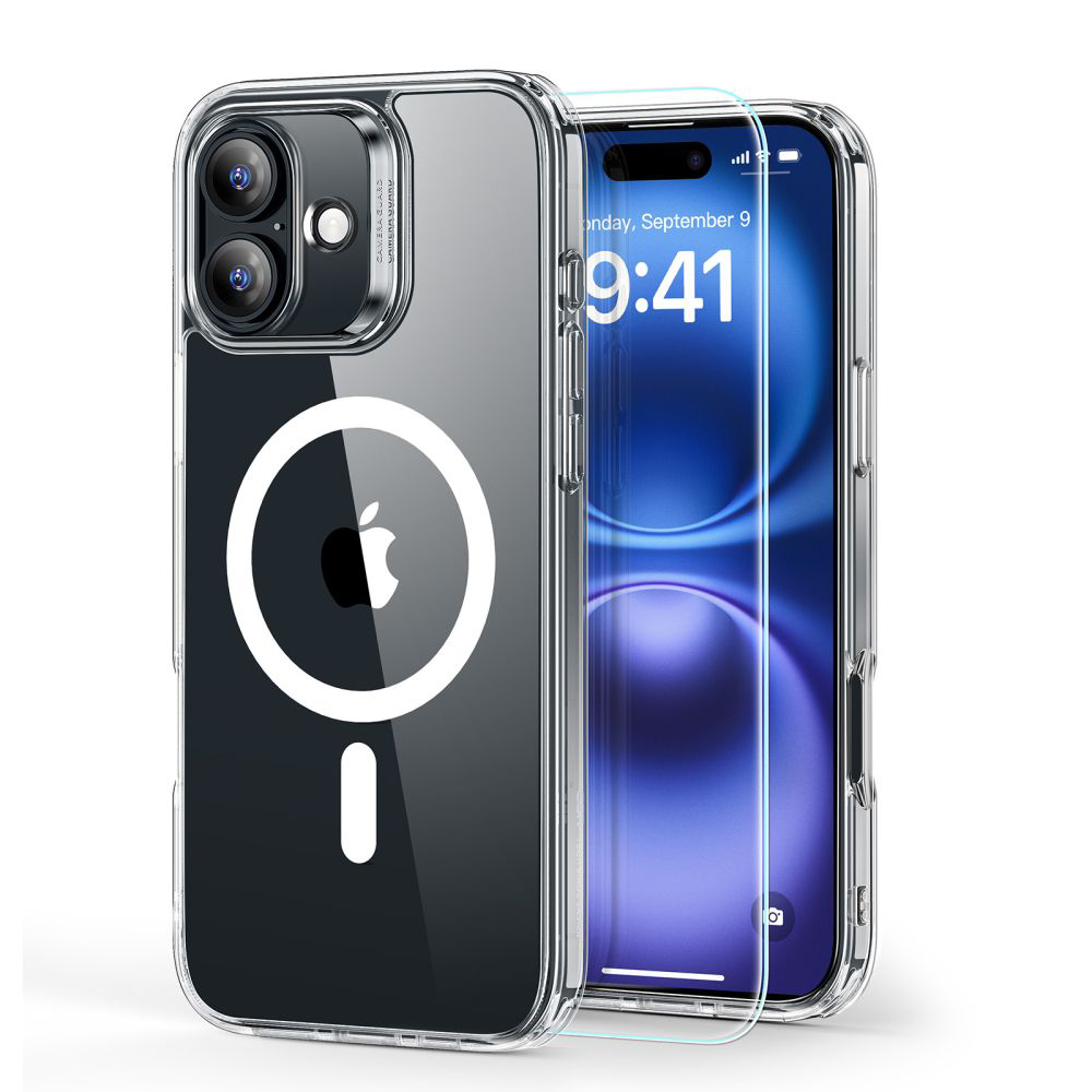 ESR Classic Hybrid HaloLock puzdro + ochranné sklo pre iPhone 16 – číre KF2335890