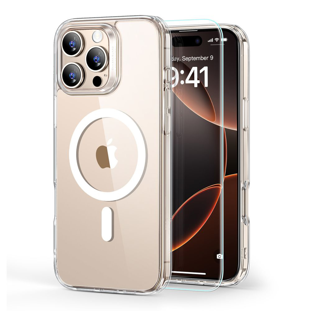 ESR Classic Hybrid HaloLock puzdro + ochranné sklo pre iPhone 16 Pro – číre KF2335892