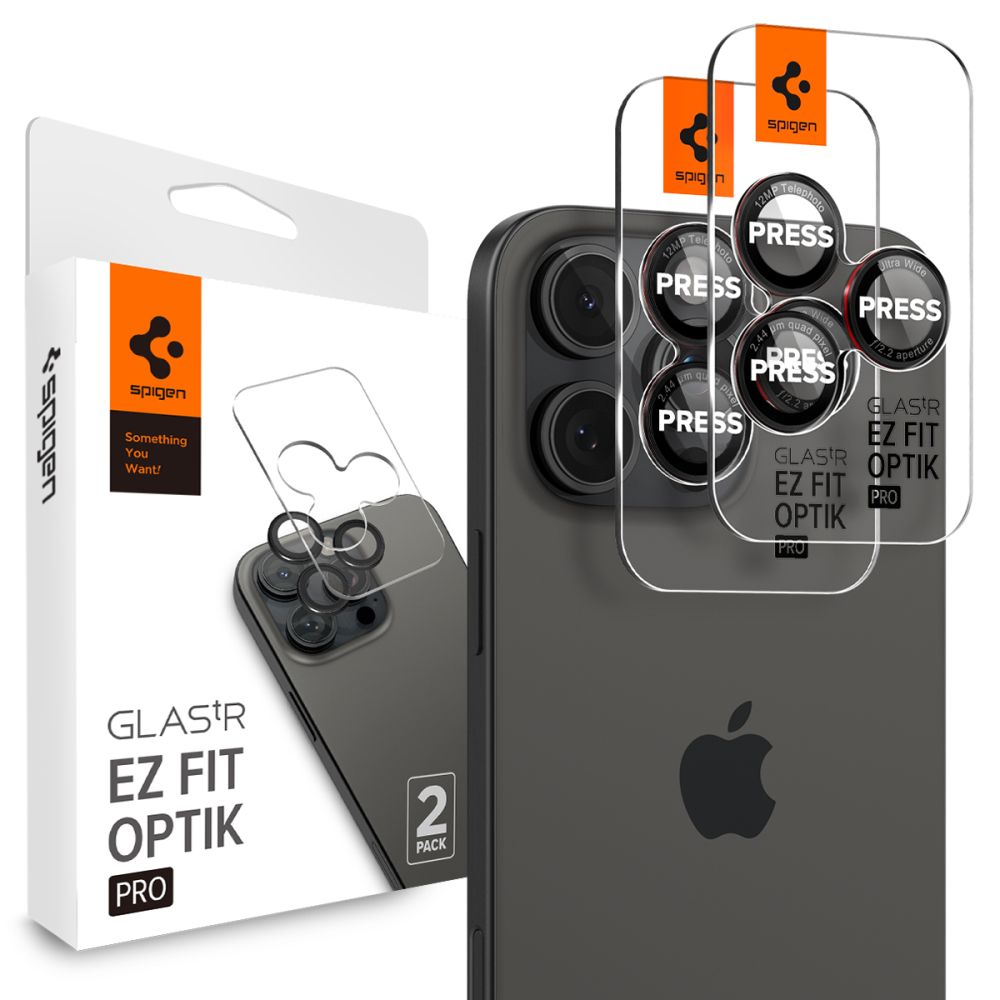 Spigen Optik.tR EZ Fit Pro Camera Glass (2 ks) (ochranné sklo kamery) pre iPhone 14 Pro / Pro Max / 15 Pro / Pro Max / 16 Pro / Pro Max – čierne KF23…