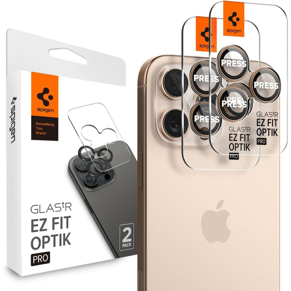 Spigen Optik.tR EZ Fit Pro Camera Glass (2 ks) (ochranné sklo kamery) pre iPhone 16 Pro – pieskový titan (Desert Titanium) KF2341411