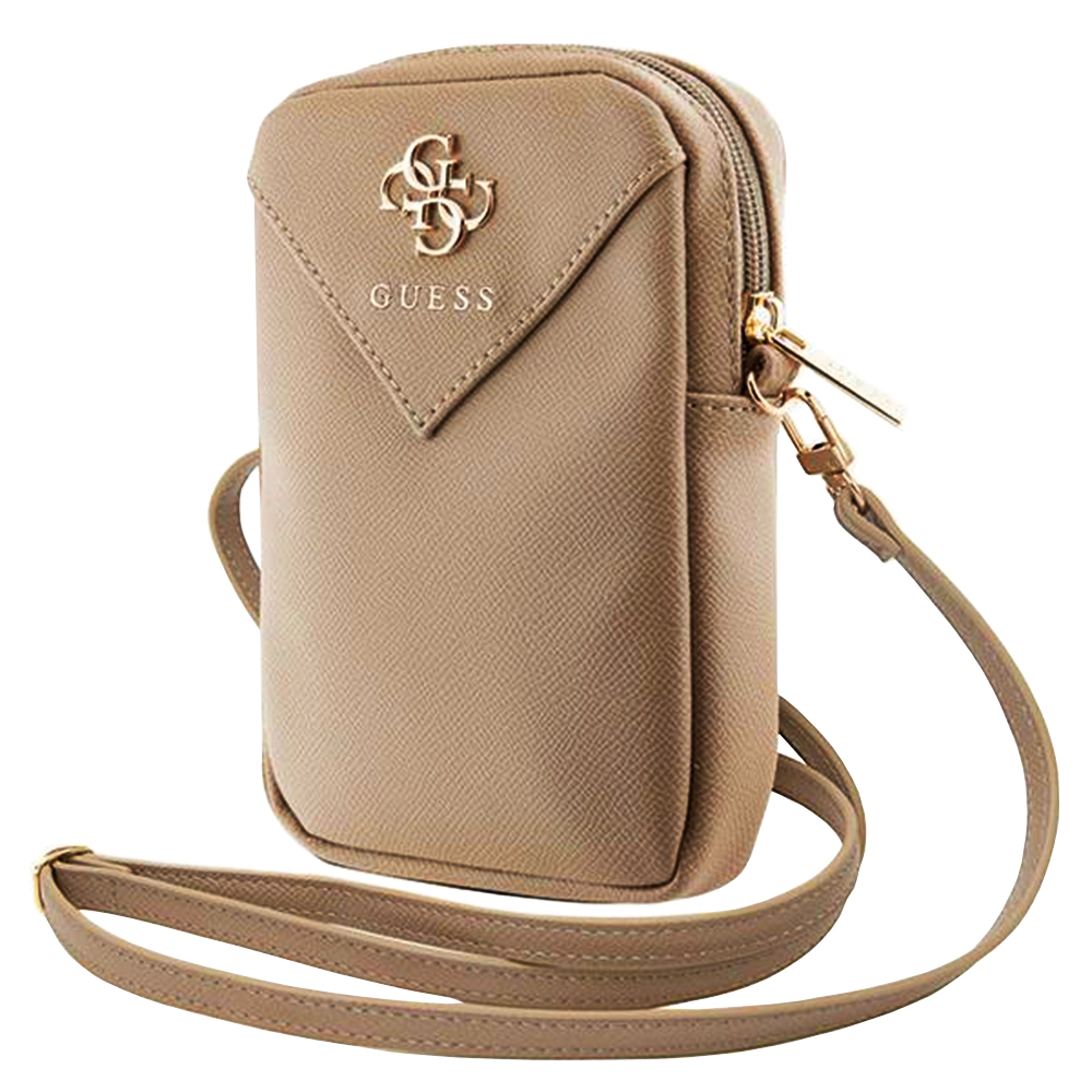 Guess Universal Phone Pouch Zip Triangle 4G (GUWBZPGSTEGD) – univerzálne púzdro, nastaviteľný popruh, zapínanie na zips – svetlozlaté (Light Gold) KF…