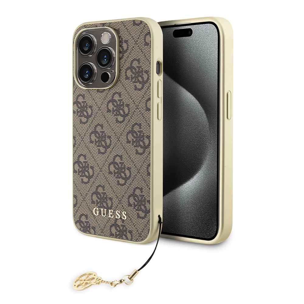 Guess - Hardcase 4G Charms Collection (GUHCP15XGF4GBR) – puzdro na iPhone 15 Pro Max – Hnedá KF2340036