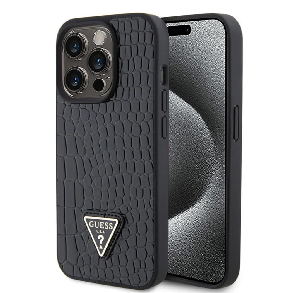 Guess - Croco Triangle Metal Logo (GUHCP15LPCRTHCK) – puzdro na iPhone 15 Pro – Čierna KF2340178