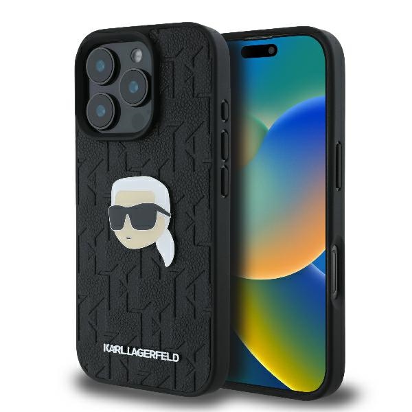 Karl Lagerfeld - Hardcase Leather Monogram (KLHCP16XPGKLKIPK) – puzdro na iPhone 16 Pro Max – Karl Head Pin KF2340626