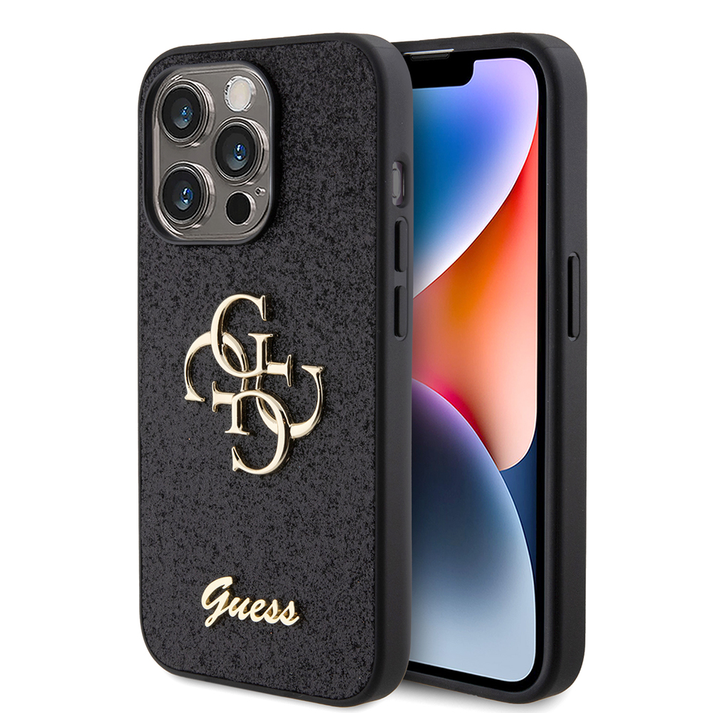 Guess - Glitter Script Big 4G (GUHCP15LHG4SGK) – puzdro na iPhone 15 Pro – Čierna KF2339838