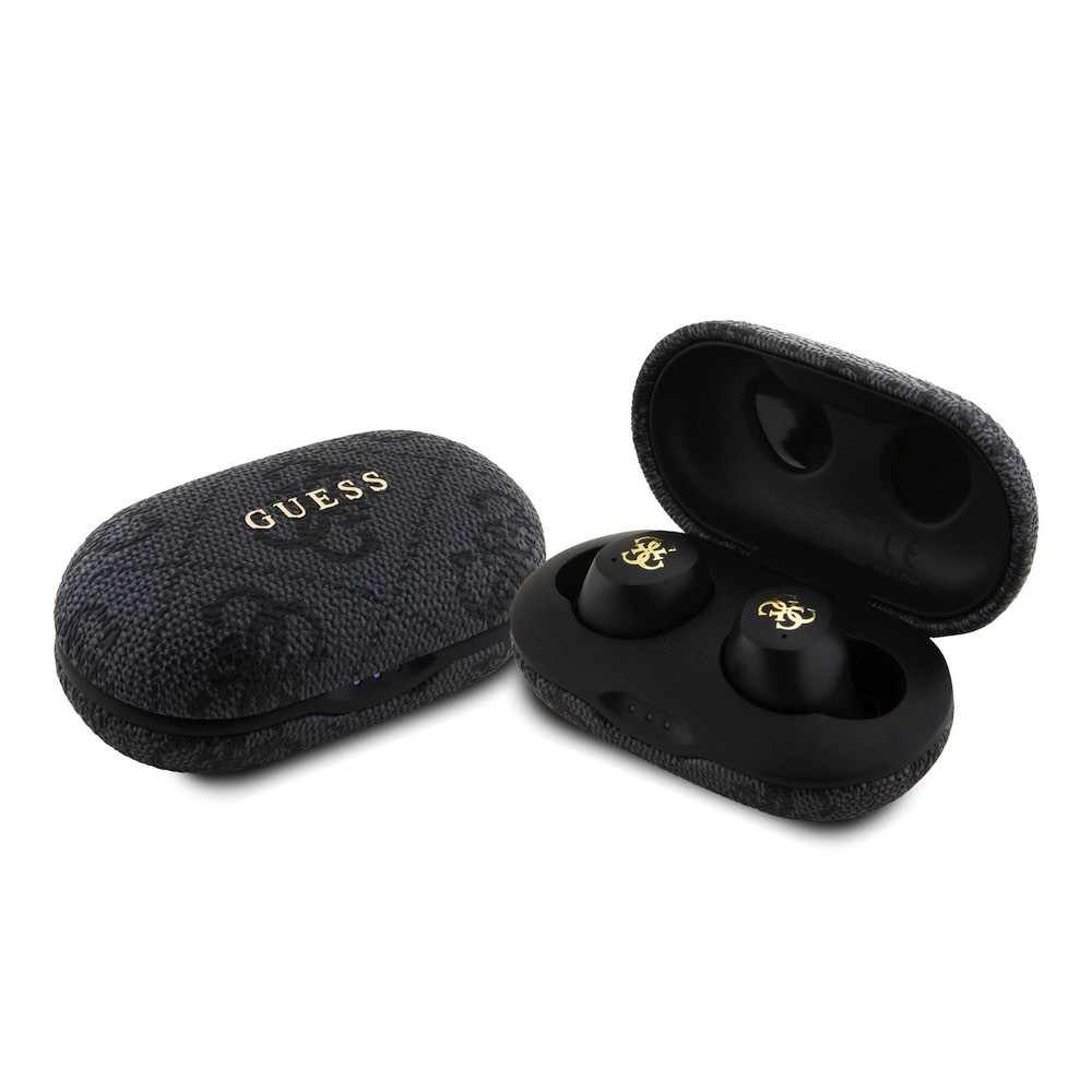 Guess - Wireless Earbuds 4G Metal (GUTWSP4EGK) – bezdrôtové slúchadlá s nabíjacou stanicou, Bluetooth 5.3, TWS, ENC, IPX5, 300mAh – Čierne KF2342490