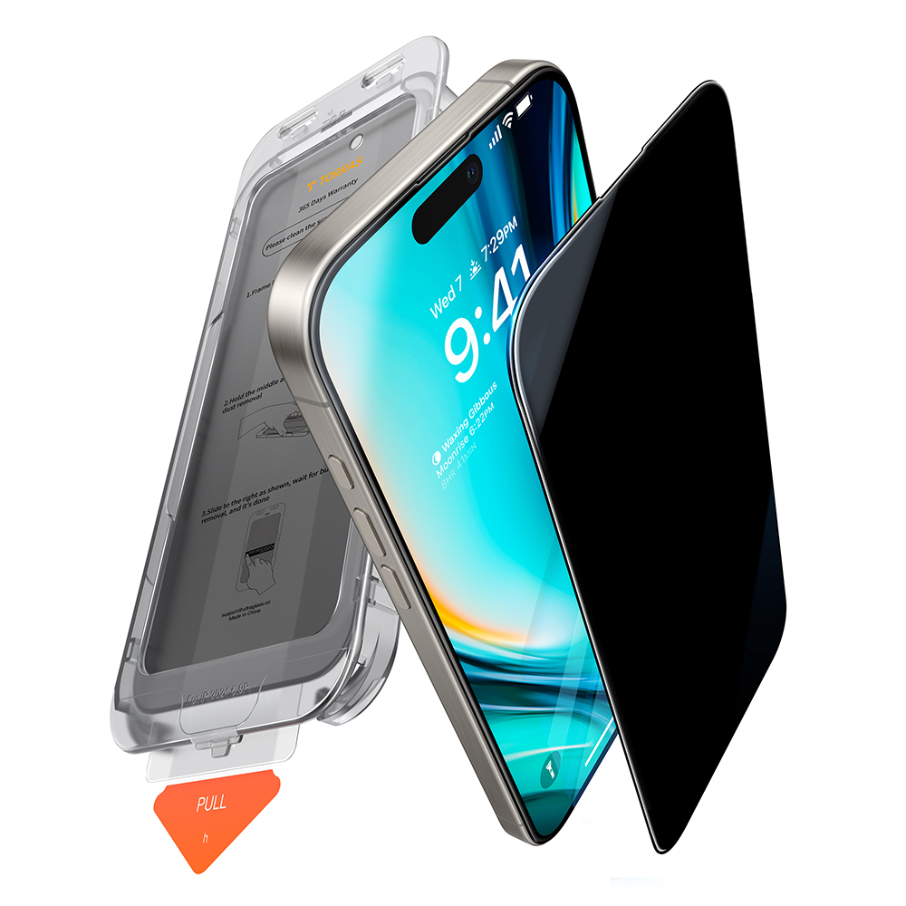 Torras GlassGo Install Master Privacy tvrdené sklo pre iPhone 16 Plus – Číre KF2344169