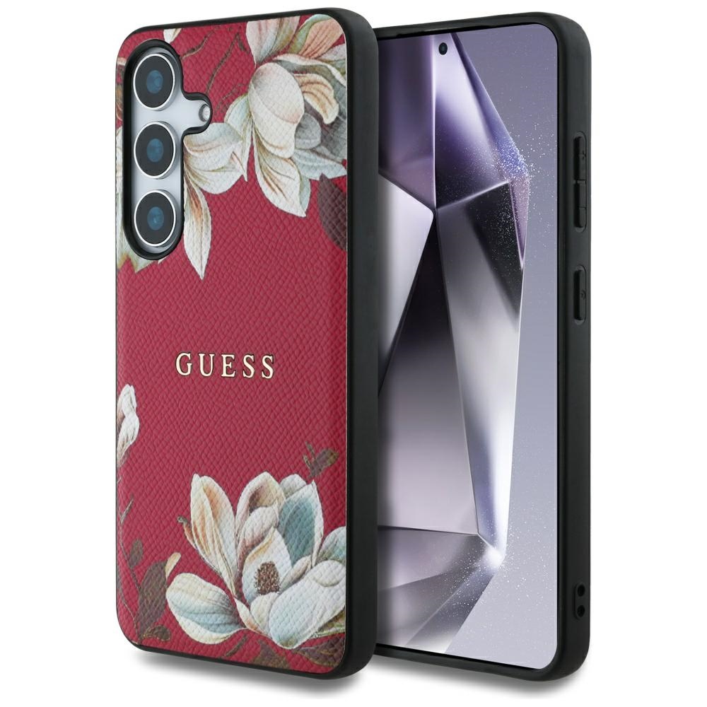Guess Grained Flowers MagSafe (GUHMS25SPGNMPLMF) kryt pre Samsung Galaxy S25 – Fuchsiová KF2345857