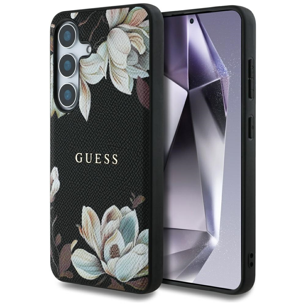 Guess Grained Flowers MagSafe (GUHMS25SPGNMPLMK) kryt pre Samsung Galaxy S25 – Čierny KF2345856